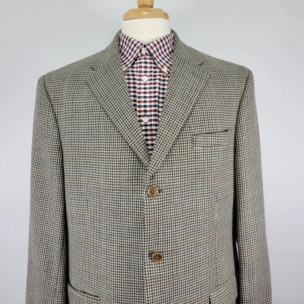 Tommy Hilfiger Men's Sport Coat Blazer Three Button Flannel Wool Houndstooth 46L